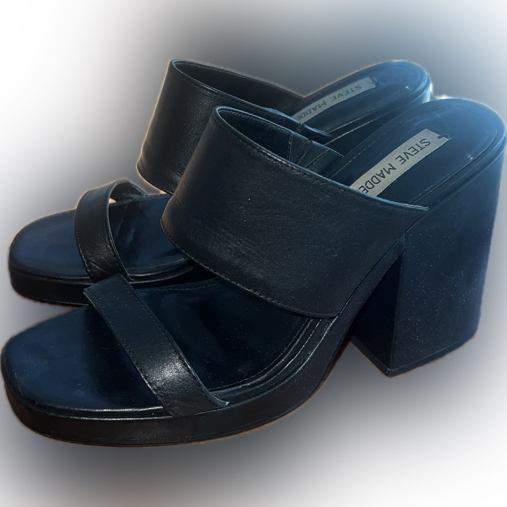 Steve Madden Black Leather Heels (Vickey) - Size 10